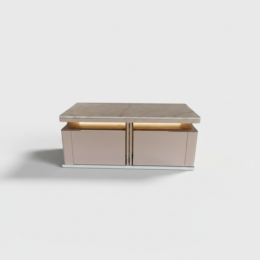 Translation missing: en.Mango Wood Coffee Table with Marble Top &amp; 4 Drawers – Tan 