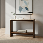 Farmhouse 2-Tier Console Table with Ceramic Marble Top & Mango Wood Base, Slim Entryway Sofa Table for Hallway, Foyer and Living Room 