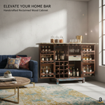 Mango Wood Peetz Royal Stylish Bar Cabinet with Wine Glass Storage for Living Room | Chestnut Finish 