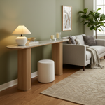 Ceramic Marble Top Console Table with Natural Mango Wood Base, Narrow Entryway and Sofa Table for Hallway, Foyer, Living Room and Home Décor 