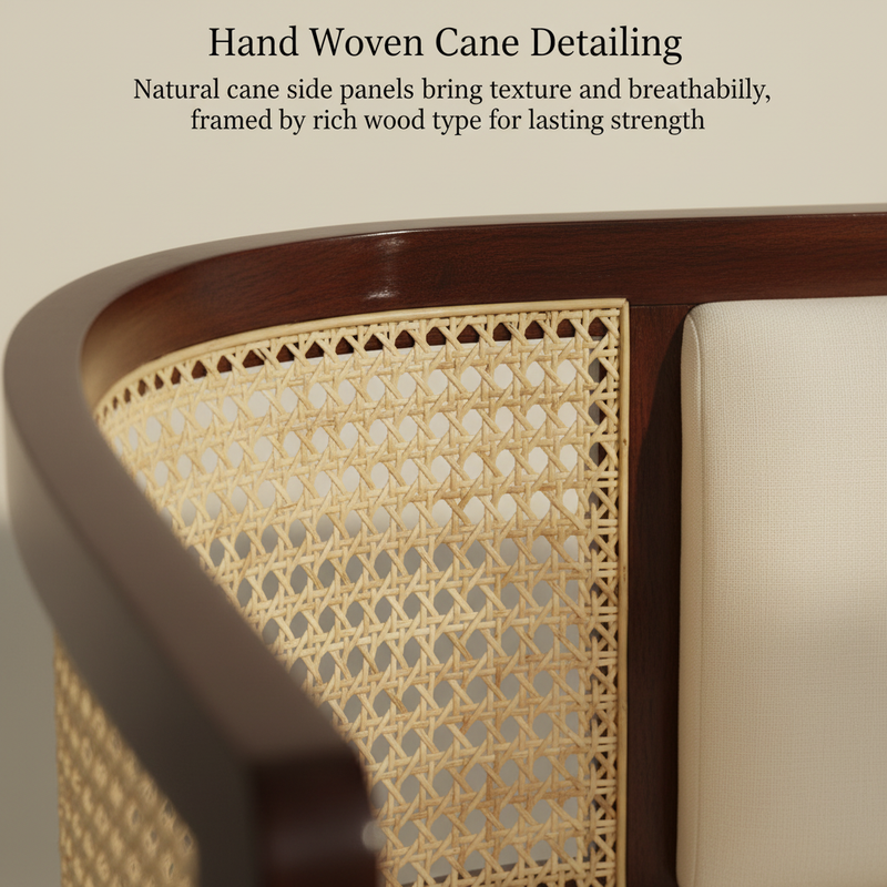 Solid Wood Swing with Cane Panel Backrest, Reversible & Cushioned Jhula for Living Room, Balcony, Brass Chains, Cream Sheesham/ Provisional Teak Finish  swing