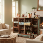 Mango Wood Peetz Royal Stylish Bar Cabinet with Wine Glass Storage for Living Room | Chestnut Finish 