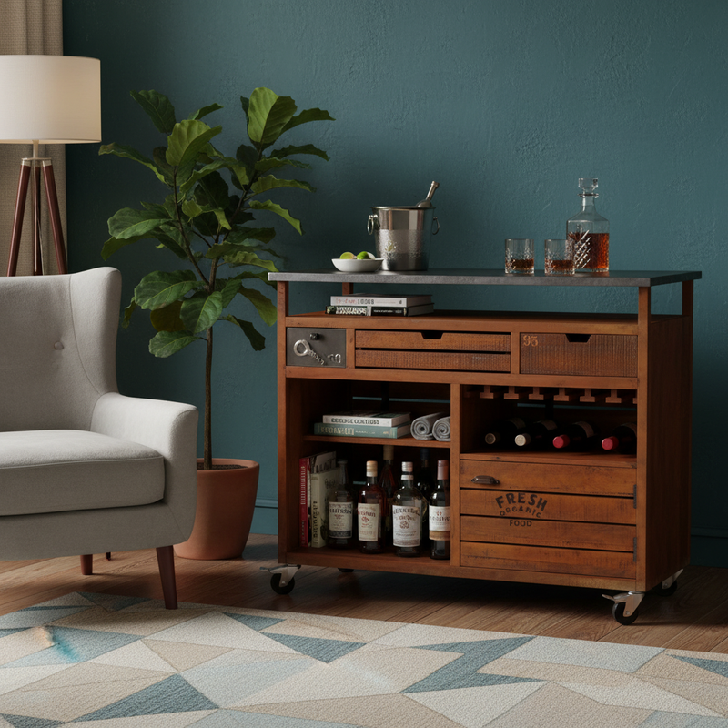 Mango Wood Jacka Wine Storage Stylish Bar Cabinet for Bar Decoration | Brown Finish 