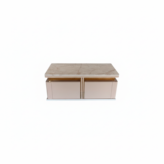 Translation missing: en.Mango Wood Coffee Table with Marble Top &amp; 4 Drawers – Tan 