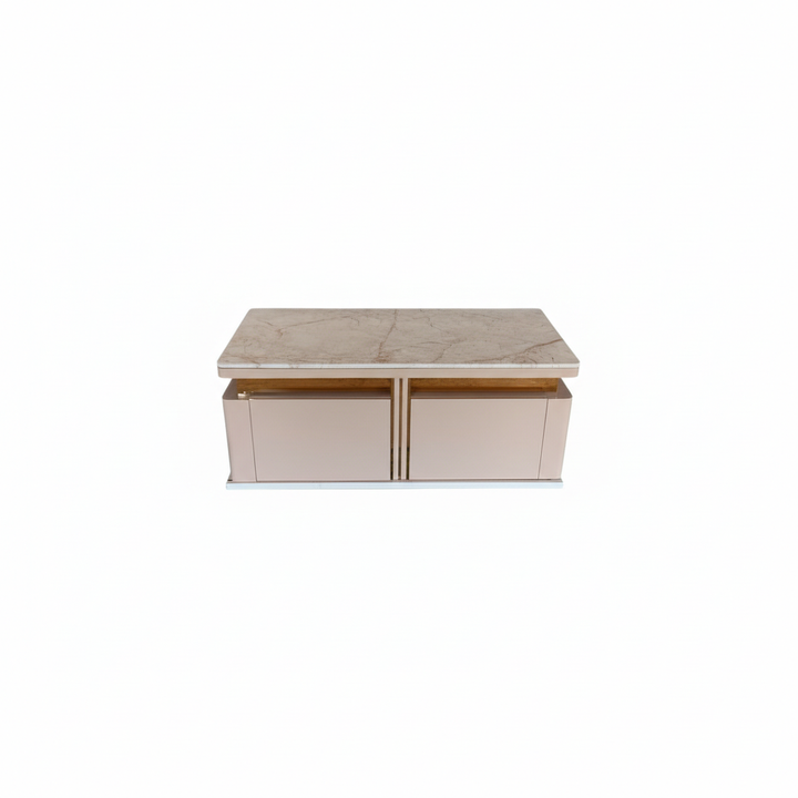 Translation missing: en.Mango Wood Coffee Table with Marble Top &amp; 4 Drawers – Tan 