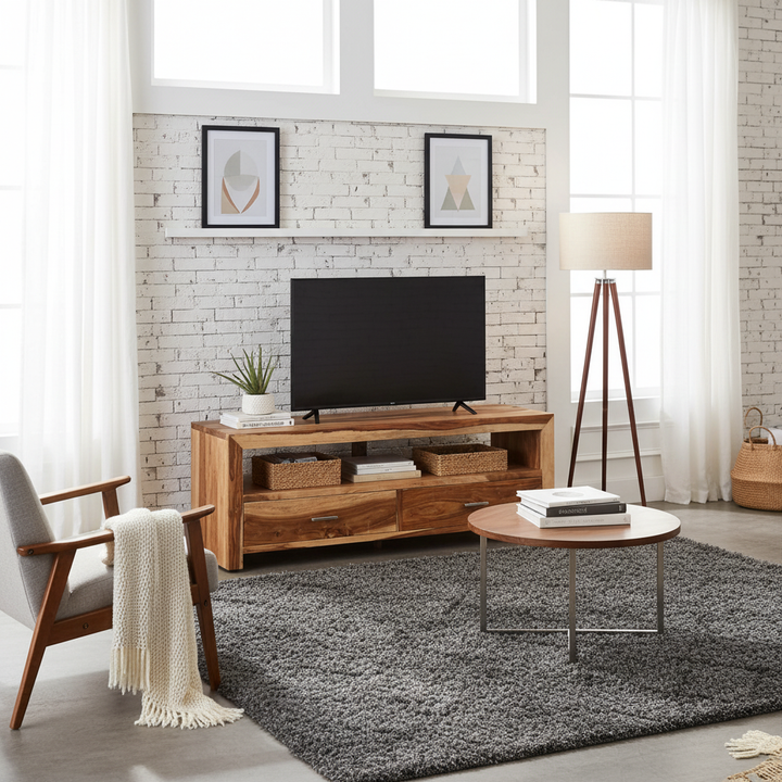Translation missing: en.Sheesham Wood Helsinki TV Unit with 2 Door Storage Entertainment Unit Center Console TV Table for Living Room Furniture (Honey Finish) 