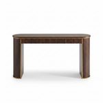 Modern Fluted Console Table with Ceramic Marble Top & Dark Walnut Finish, Long Narrow Entryway Sofa Table for Hallway, Foyer and Living Room 