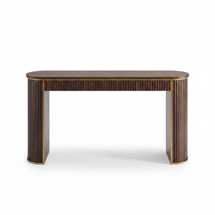 Translation missing: en.Modern Fluted Console Table with Ceramic Marble Top &amp; Dark Walnut Finish, Long Narrow Entryway Sofa Table for Hallway, Foyer and Living Room 
