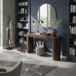 Modern Fluted Console Table with Ceramic Marble Top & Dark Walnut Finish, Long Narrow Entryway Sofa Table for Hallway, Foyer and Living Room 