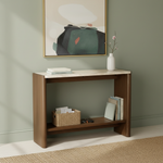 Farmhouse 2-Tier Console Table with Ceramic Marble Top & Mango Wood Base, Slim Entryway Sofa Table for Hallway, Foyer and Living Room 