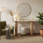 Ceramic Marble Top Console Table with Natural Mango Wood Base, Narrow Entryway and Sofa Table for Hallway, Foyer, Living Room and Home Décor 
