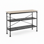 Modern Console Table with Light Brown Ceramic Marble Top & Black Metal Frame, Narrow Entryway Accent Table for Hallway, Foyer, Living Room and Behind Couch 