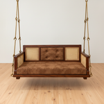 Wooden Cane Reversible Swing (Jhula) with Brown Tufted Cushions and Chain 