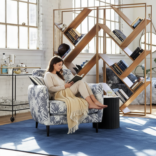 Translation missing: en.Solid Wood and Steel Warsaw Bookcase for Living Room | Bookshelf | Brown Finish 