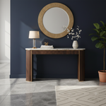 Modern Fluted Console Table with Ceramic Marble Top & Dark Walnut Finish, Long Narrow Entryway Sofa Table for Hallway, Foyer and Living Room 