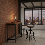 Upholstered Cold Rolled Steel Bar Stool (Brown Fabric + Black Powdercoated) - Set of 2 