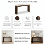 Modern Fluted Console Table with Ceramic Marble Top & Dark Walnut Finish, Long Narrow Entryway Sofa Table for Hallway, Foyer and Living Room 