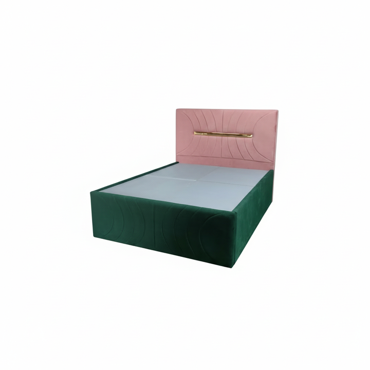 Translation missing: en.Premium Dual-Tone Velvet Queen Bed with Box Storage – Green &amp; Pink 