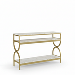 3-Tier Console Table with Ceramic Marble Top, Open Storage Shelves & Gold Metal Frame for Entryway, Hallway, Foyer and Living Room 