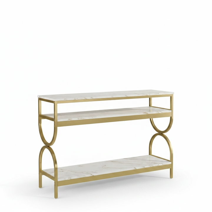 Translation missing: en.3-Tier Console Table with Ceramic Marble Top, Open Storage Shelves &amp; Gold Metal Frame for Entryway, Hallway, Foyer and Living Room 