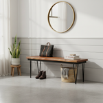 Acacia Wood Bench with Metal Frame – Modern Industrial Console Seating 