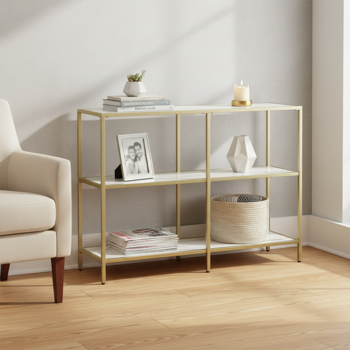 Translation missing: en.3-Tier Console Table witth Ceramic Marble Shelves &amp; Gold Metal Frame, Modern Narrow Sofa Table for Entryway, Hallway, Bedroom, Foyer and Living Room 