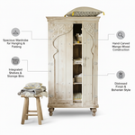 Mango Wood 2-Door Wardrobe Storage Cupboard for Cloths (Solid Wood - White) 