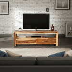 Sheesham Wood Helsinki TV Unit with 2 Door Storage Entertainment Unit Center Console TV Table for Living Room Furniture (Honey Finish) 