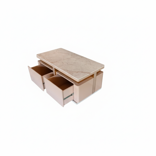 Translation missing: en.Mango Wood Coffee Table with Marble Top &amp; 4 Drawers – Tan 