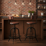 Upholstered Cold Rolled Steel Bar Stool (Brown Fabric + Black Powdercoated) - Set of 2 