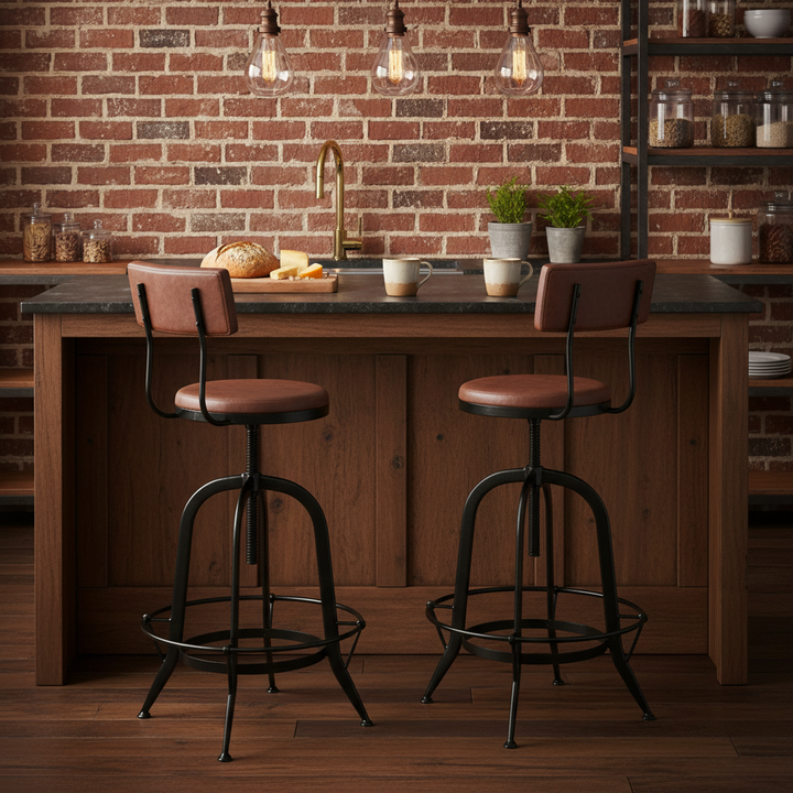 Translation missing: en.Upholstered Cold Rolled Steel Bar Stool (Brown Fabric + Black Powdercoated) - Set of 2 