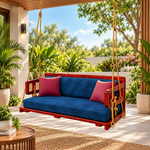 Wooden Platform Reversible Swing (Jhula) with Cushions and Chains 