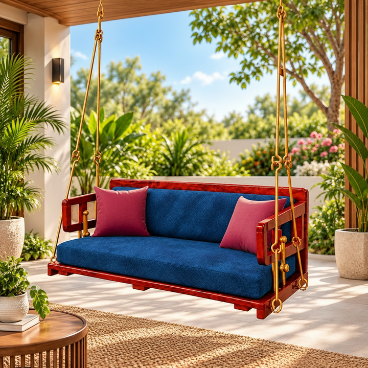 Translation missing: en.Wooden Platform Reversible Swing (Jhula) with Cushions and Chains 