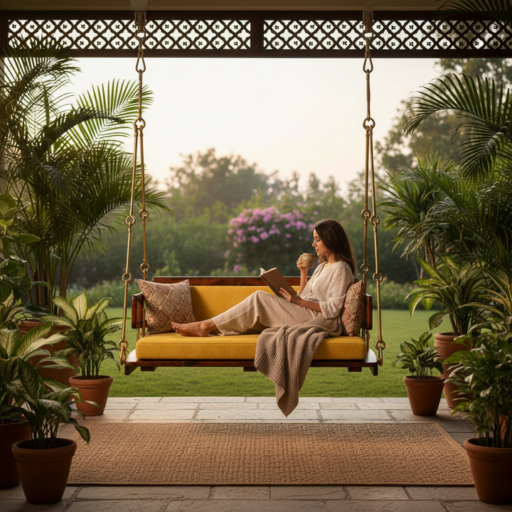 Translation missing: en.Wooden Platform Reversible Swing (Jhula) with Cushions and Chains 