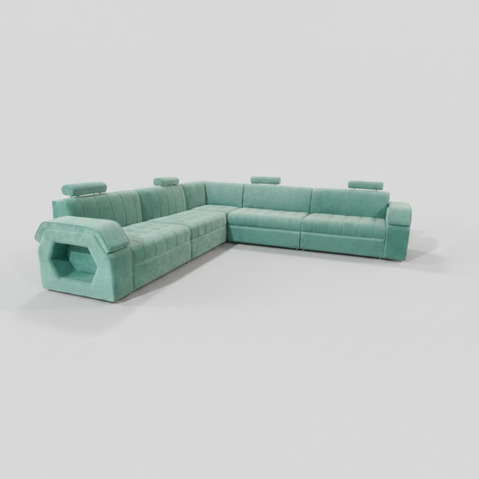 Translation missing: en.Luxury 9-Seater L-Shape Teal Blue Sectional Sofa with Adjustable Headrests &amp; Storage 