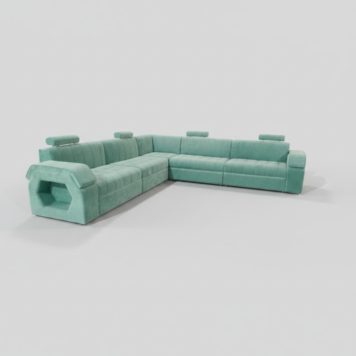 Translation missing: en.Luxury 9-Seater L-Shape Teal Blue Sectional Sofa with Adjustable Headrests &amp; Storage 