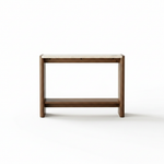 Farmhouse 2-Tier Console Table with Ceramic Marble Top & Mango Wood Base, Slim Entryway Sofa Table for Hallway, Foyer and Living Room 