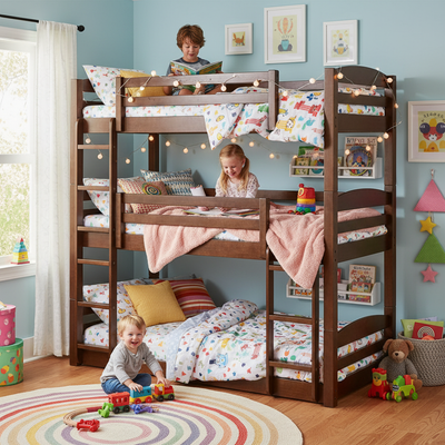 Ipsotu Mango Wood Bunk Bed Without Storage Single Bed Furniture for Bedroom Living Room