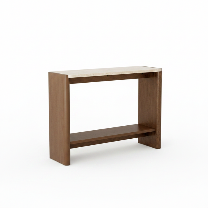 Translation missing: en.Farmhouse 2-Tier Console Table with Ceramic Marble Top &amp; Mango Wood Base, Slim Entryway Sofa Table for Hallway, Foyer and Living Room 