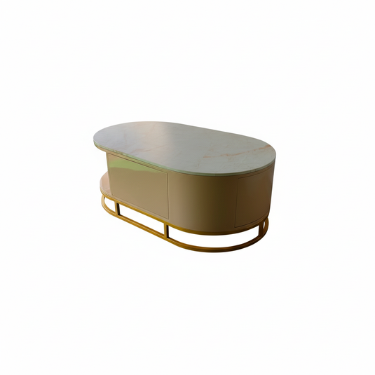 Translation missing: en.Mango Wood Coffee Table with Marble Top &amp; 2 Drawers – Tan &amp; Gold 