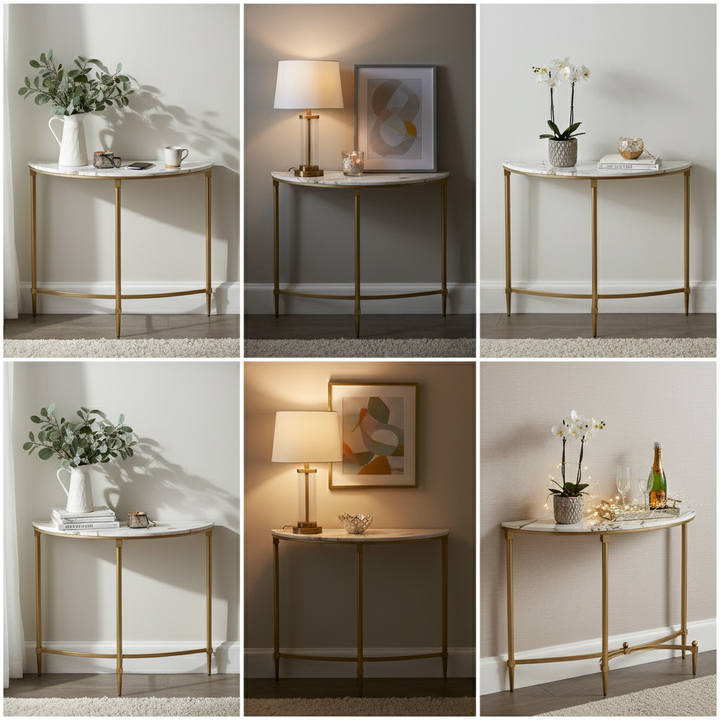 Translation missing: en.Luxury Console Table with Ceramic Marble Top &amp; Gold Metal Legs, Narrow Entryway Display Table for Hallway, Foyer, Living Room and Behind Sofa 