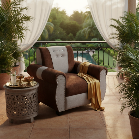 Elegant Single Seater Sofa Set for Modern Living Space Furniture in Brown and Beige Color 