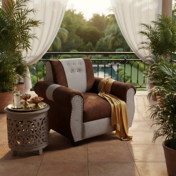 Elegant Single Seater Sofa Set for Modern Living Space Furniture in Brown and Beige Color 