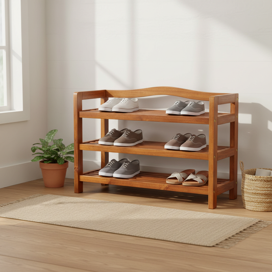 Wooden Shoe Rack 3 Tier Storage Cabinet Wood Shelf for Hallway Large Furniture Organiser Unit Brown Cupboard Racks 