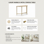 Luxury Console Table with Ceramic Marble Top & Gold Metal Legs, Narrow Entryway Display Table for Hallway, Foyer, Living Room and Behind Sofa 