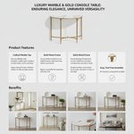 Luxury Console Table with Ceramic Marble Top & Gold Metal Legs, Narrow Entryway Display Table for Hallway, Foyer, Living Room and Behind Sofa 