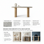 Ceramic Marble Top Console Table with Natural Mango Wood Base, Narrow Entryway and Sofa Table for Hallway, Foyer, Living Room and Home Décor 