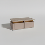 Mango Wood Coffee Table with Marble Top & 4 Drawers – Tan 
