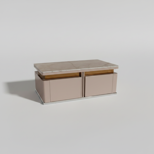 Translation missing: en.Mango Wood Coffee Table with Marble Top &amp; 4 Drawers – Tan 