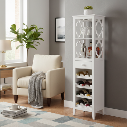 Mango Wood Peetz Royal Stylish Bar Cabinet with Wine Glass Storage for Living Room | Chestnut Finish 